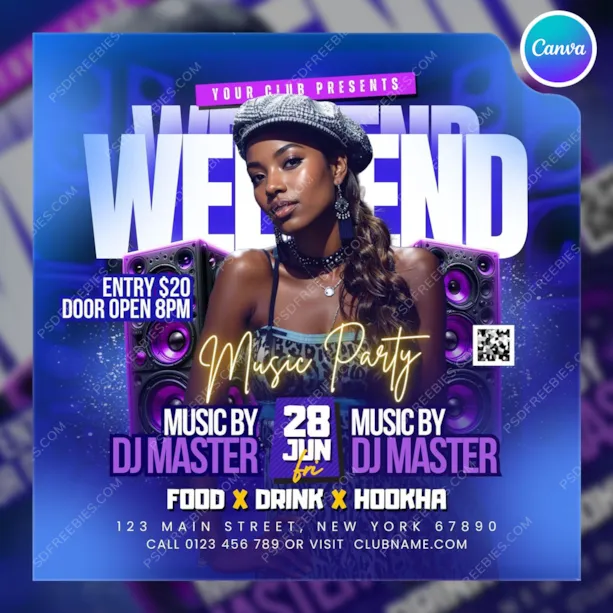 Editable Weekend Club Party Post Canva Template