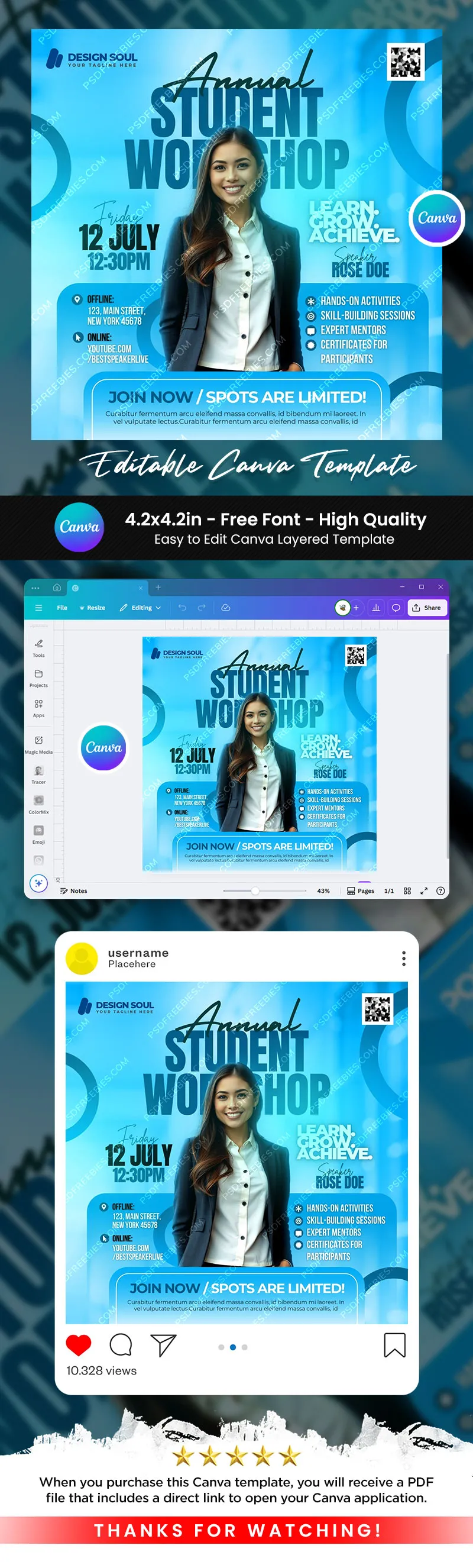 Student and Business Workshop Post Canva Template