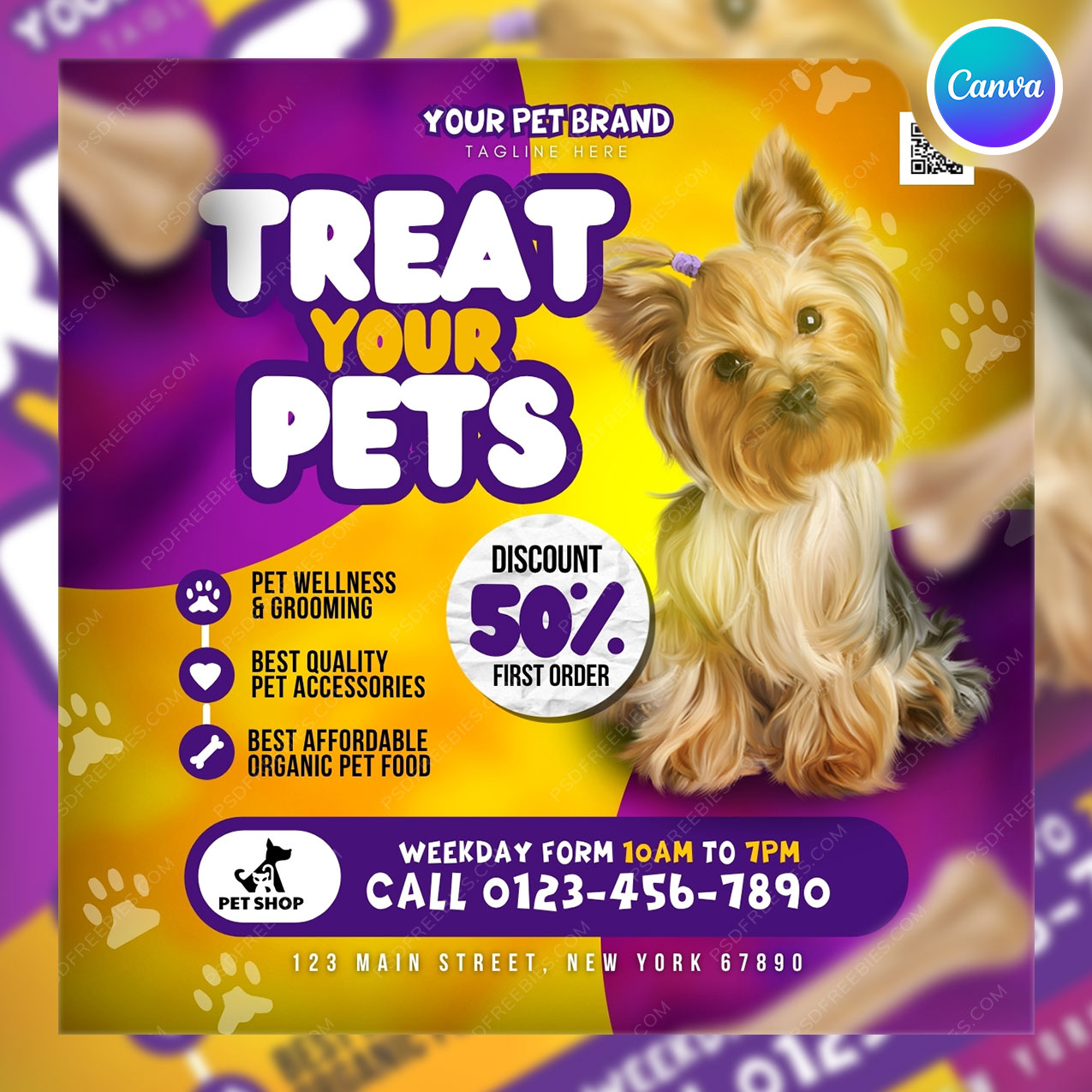 Pet Care Services Square Flyer Canva Template