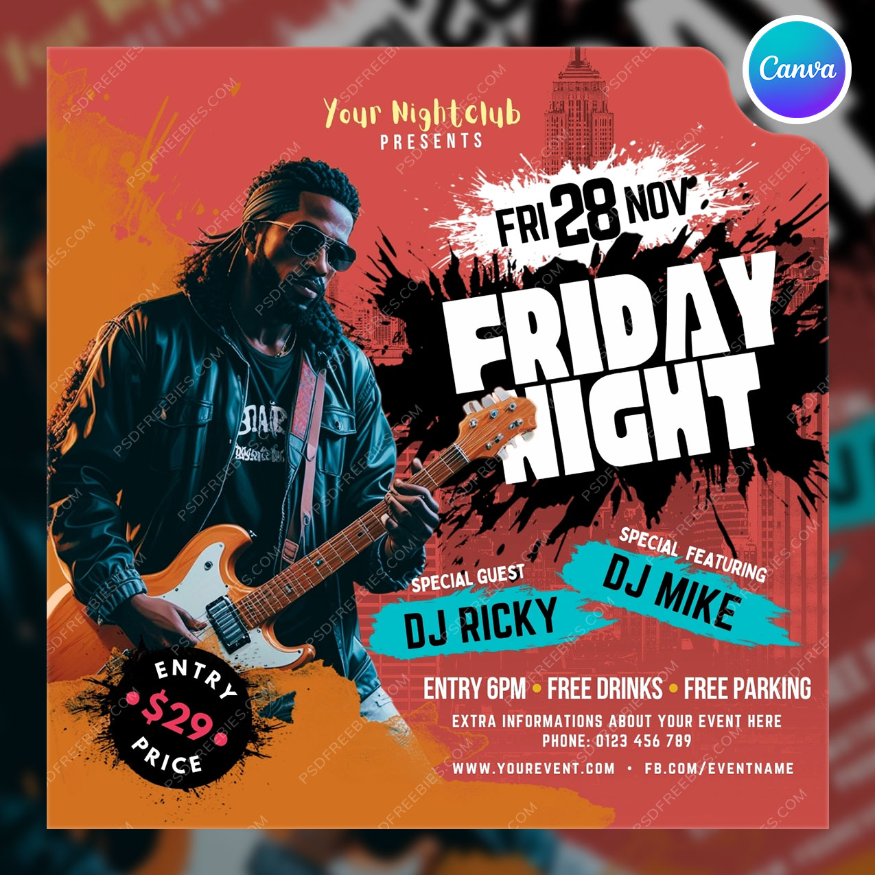 Friday Music Event Social Media Flyer Canva Template