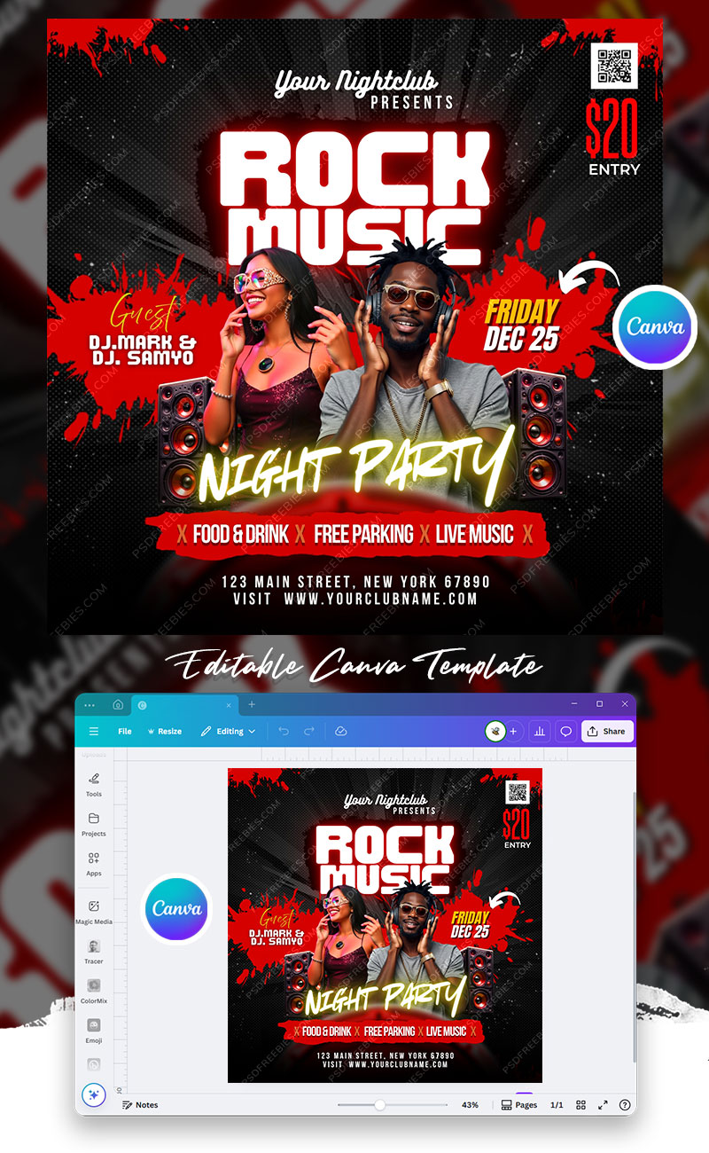 Rock Music Event Social Media Flyer Design Canva