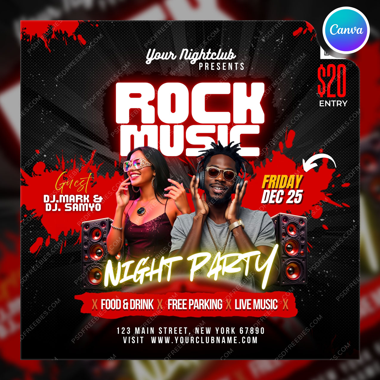 Rock Music Event Social Media Flyer Design Canva
