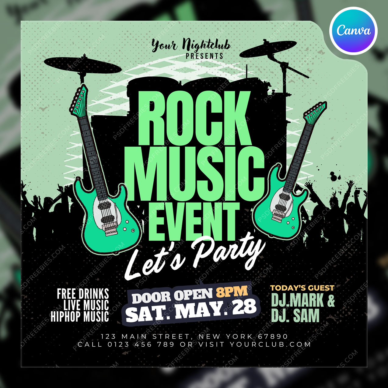 Rock and Roll Music Event Social Media Flyer Canva