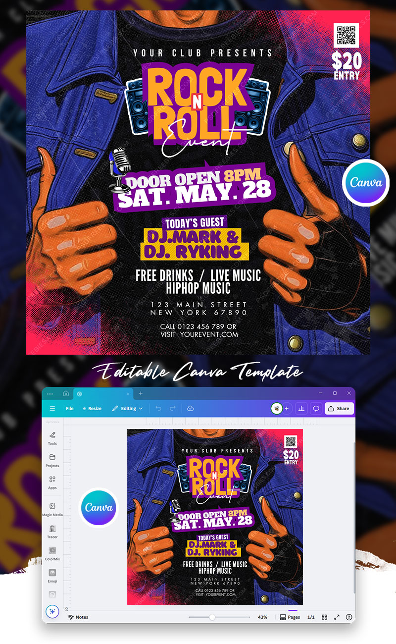 Rock and Roll Music Event Social Media Flyer Design Canva
