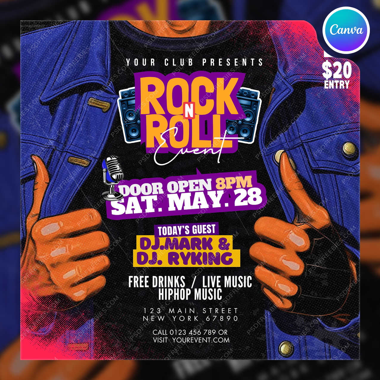 Rock and Roll Music Event Social Media Flyer Design Canva