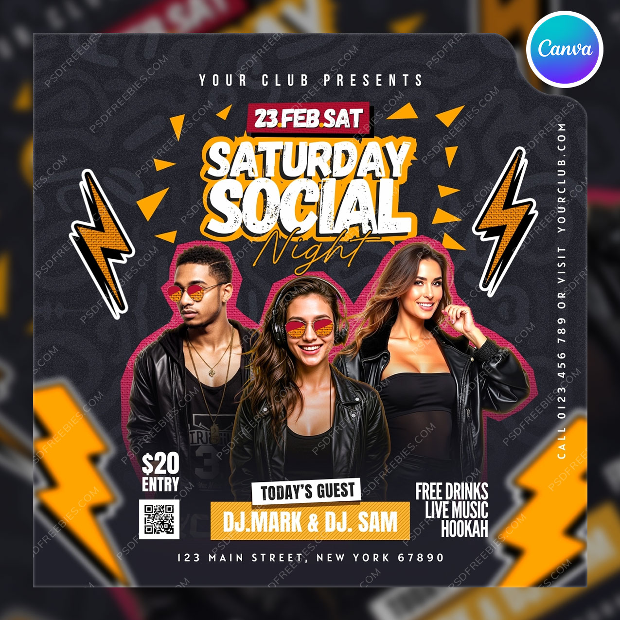 Saturday Night Club Party Social Media Flyer Canva