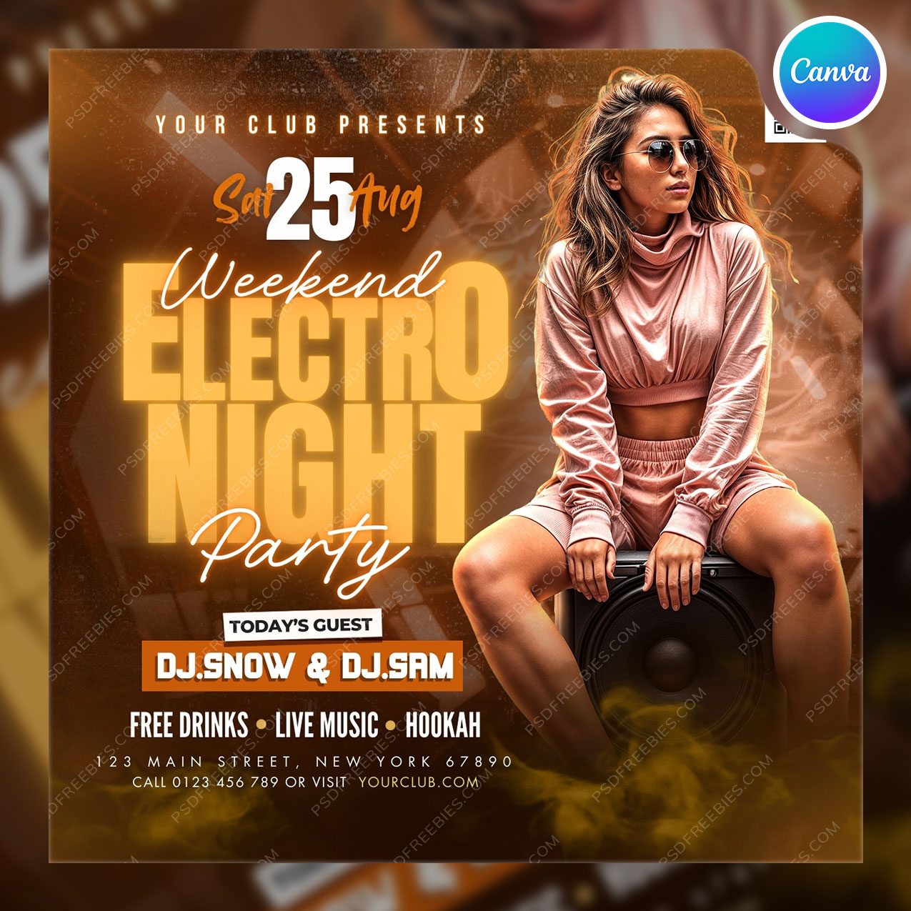 Weekend Electro Night Club Party Social Media Flyer Canva