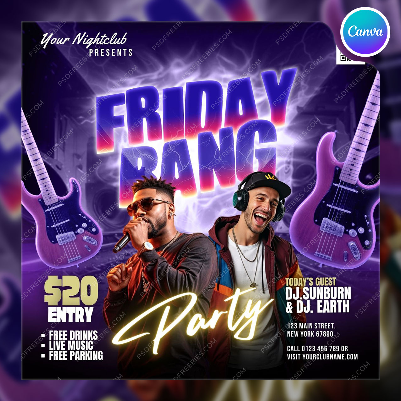 Weekend Bang Night Club Party Social Media  Flyer Canva