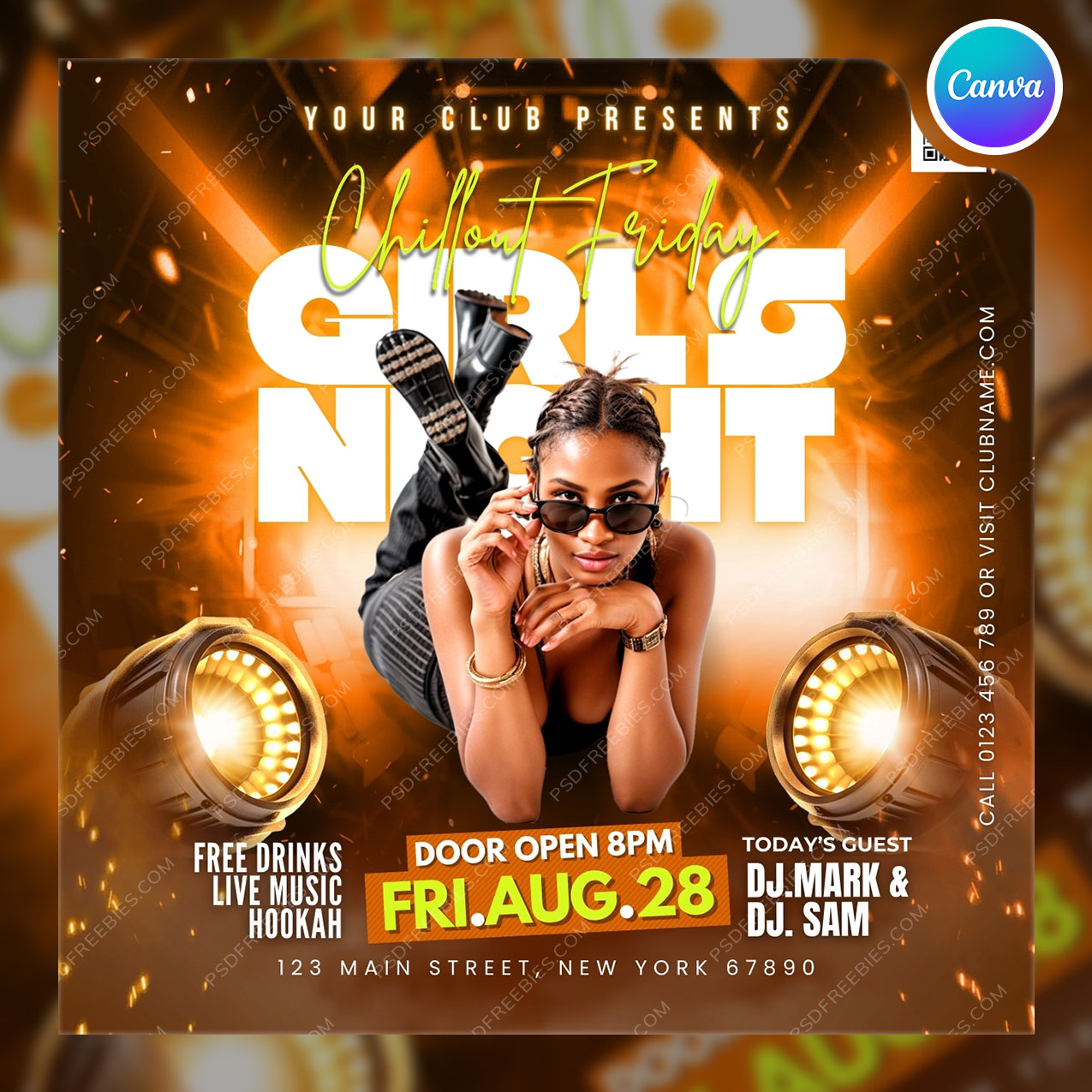 Weekend Girls Night Party Flyer Canva Template