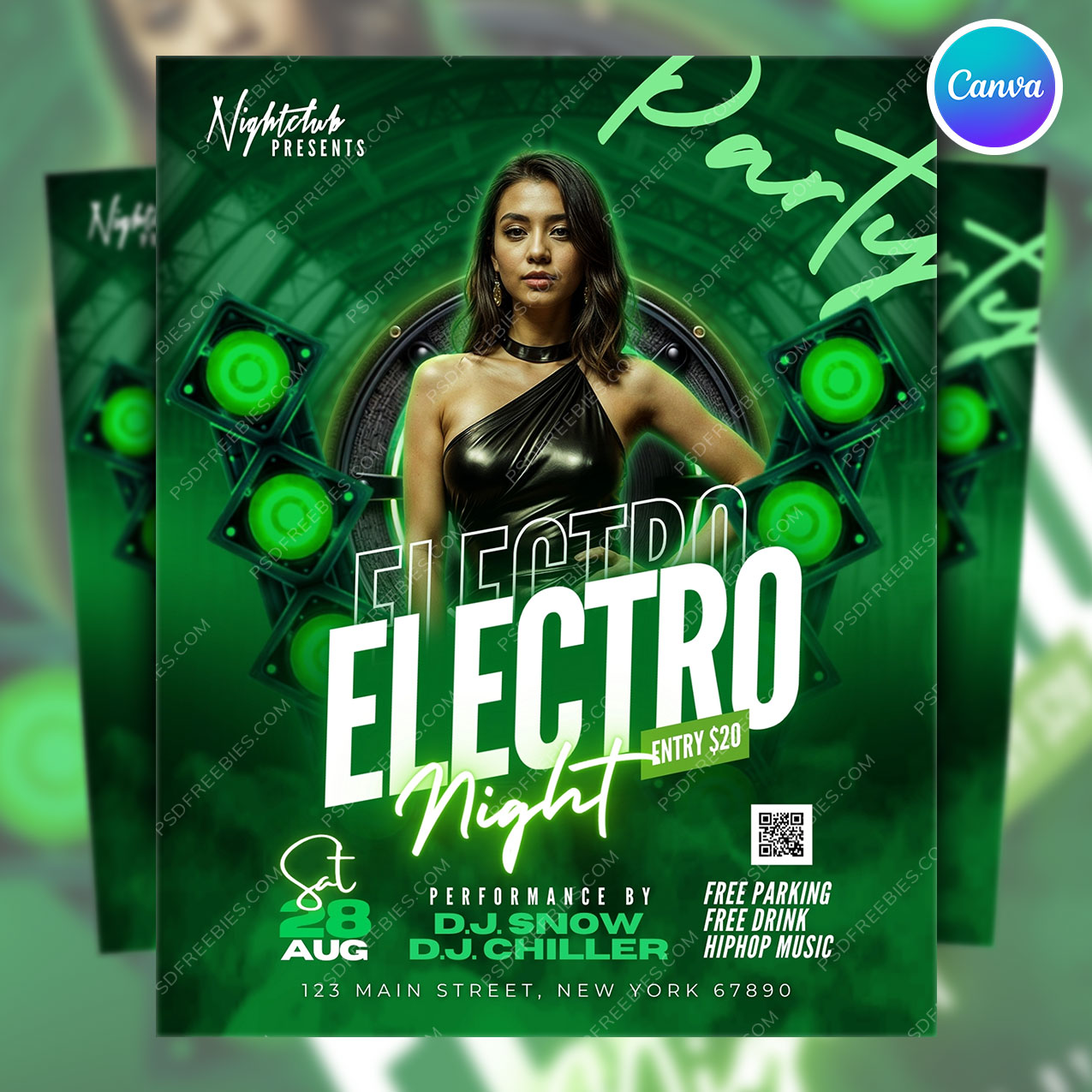 Electro Music Night Club Flyer Canva Template