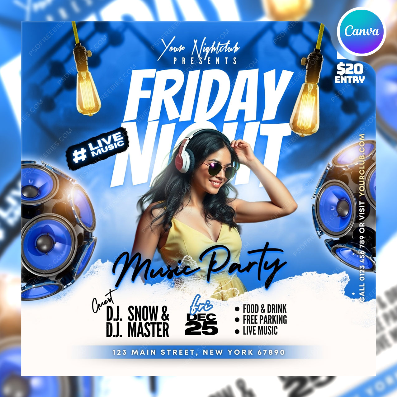 Night Club Weekend Crazy Party  Square Flyer Canva