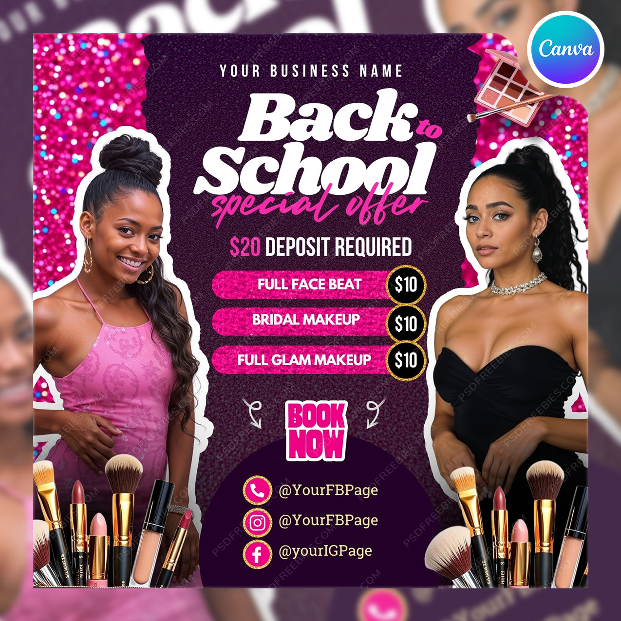 DIY Back to School Makeup Booking Social Media Flyer Canva