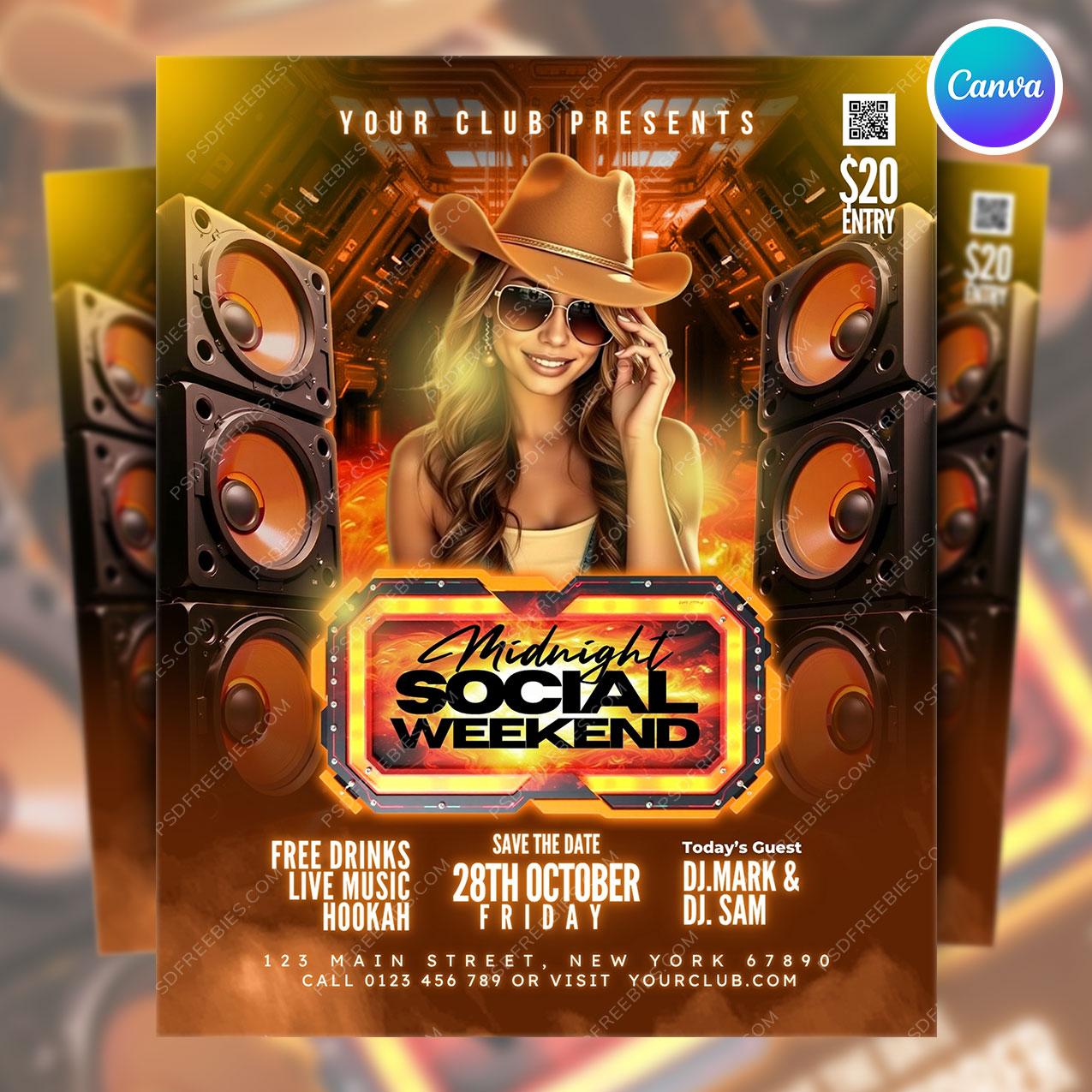 Midnight Music Club Party Flyer Canva Template