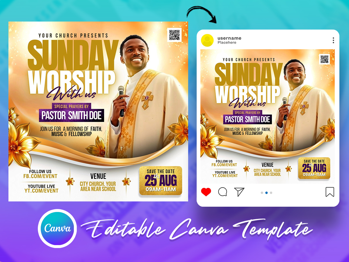 Sunday Church Conference Social Media Flyer Canva | PSDFreebies.com