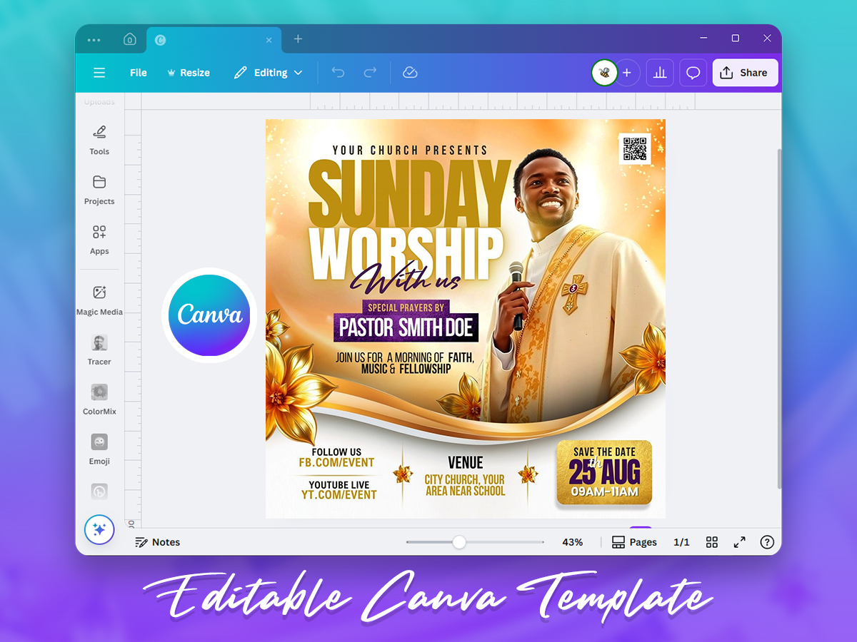 Sunday Church Conference Social Media Flyer Canva | PSDFreebies.com