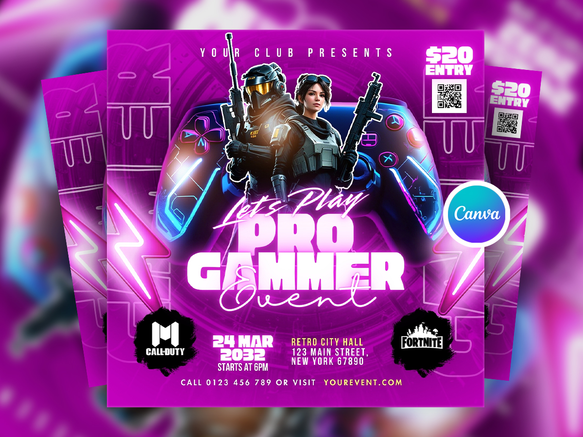 Video Game Event Social Media Flyer Canva | PSDFreebies.com