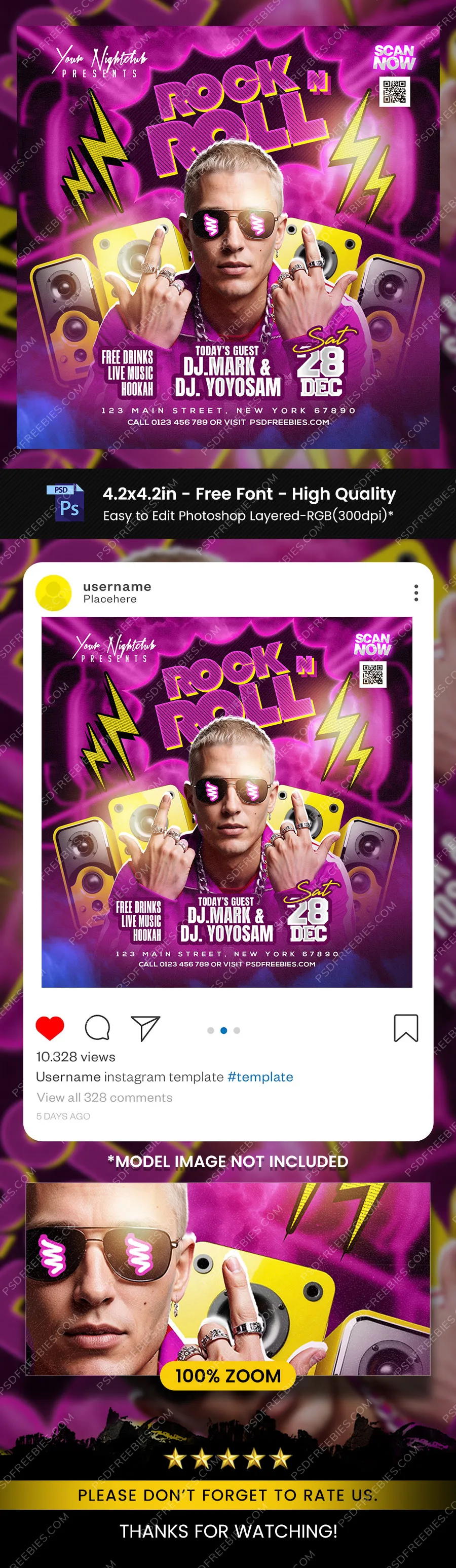 Rock n Roll DJ Music Event Social Media Post PSD