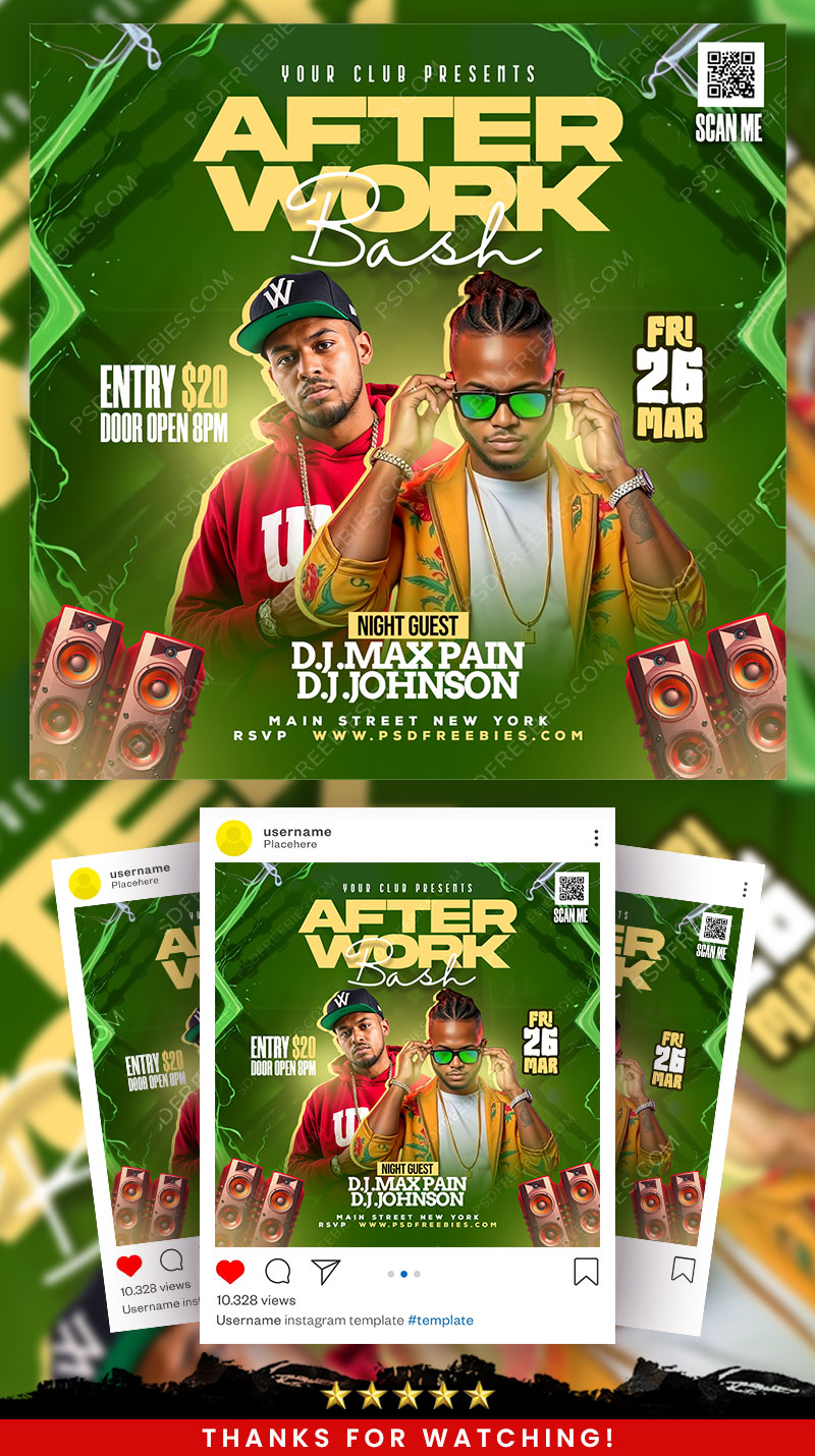 After Work Bash Party Social Media Flyer PSD