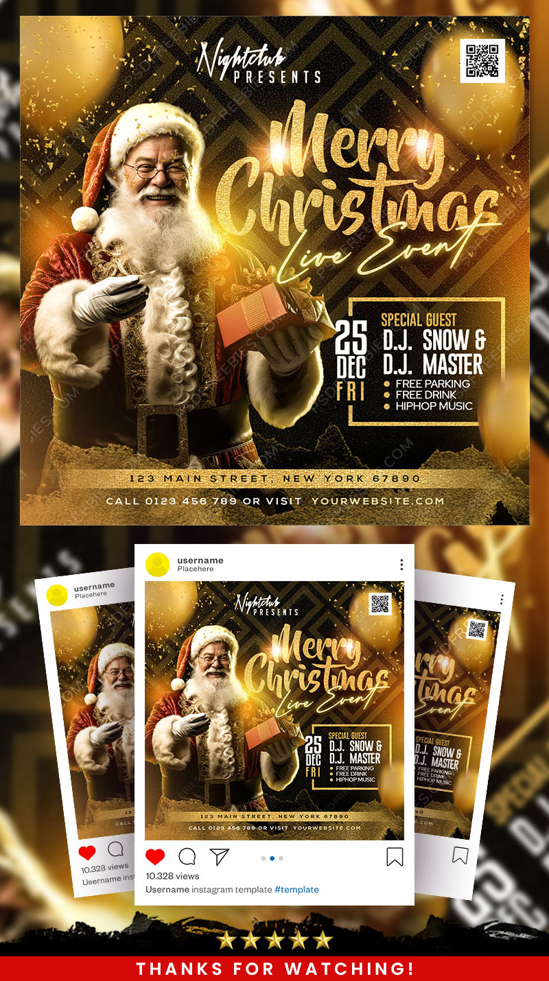 Christmas Party Invitation Night Club Instagram Post PSD