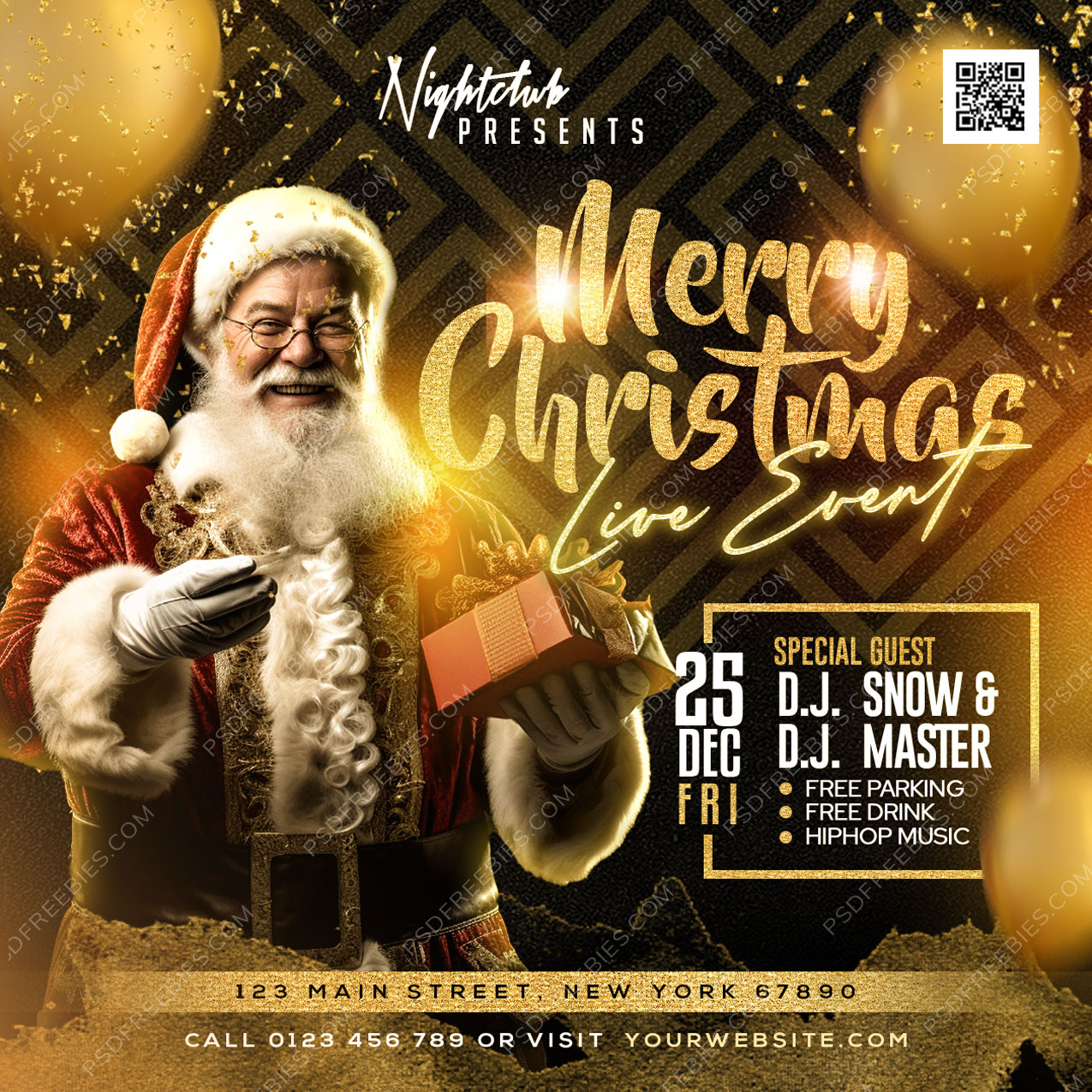 Christmas Party Invitation Night Club Instagram Post PSD