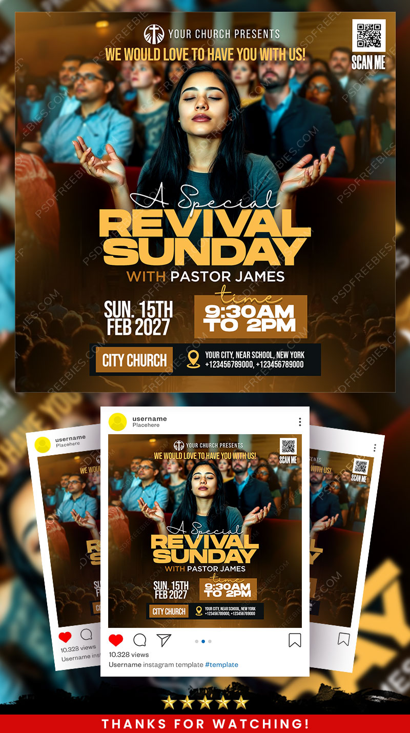 Church Worship Sunday Social Media Flyer PSD Template