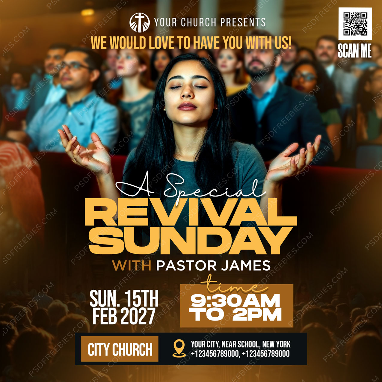 Church Worship Sunday Social Media Flyer PSD Template