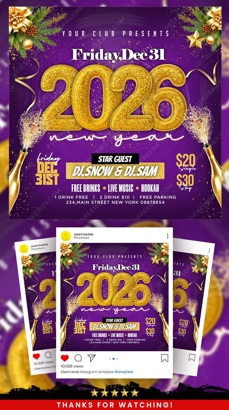 Editable 2026 New Year Party Social Media Flyer PSD