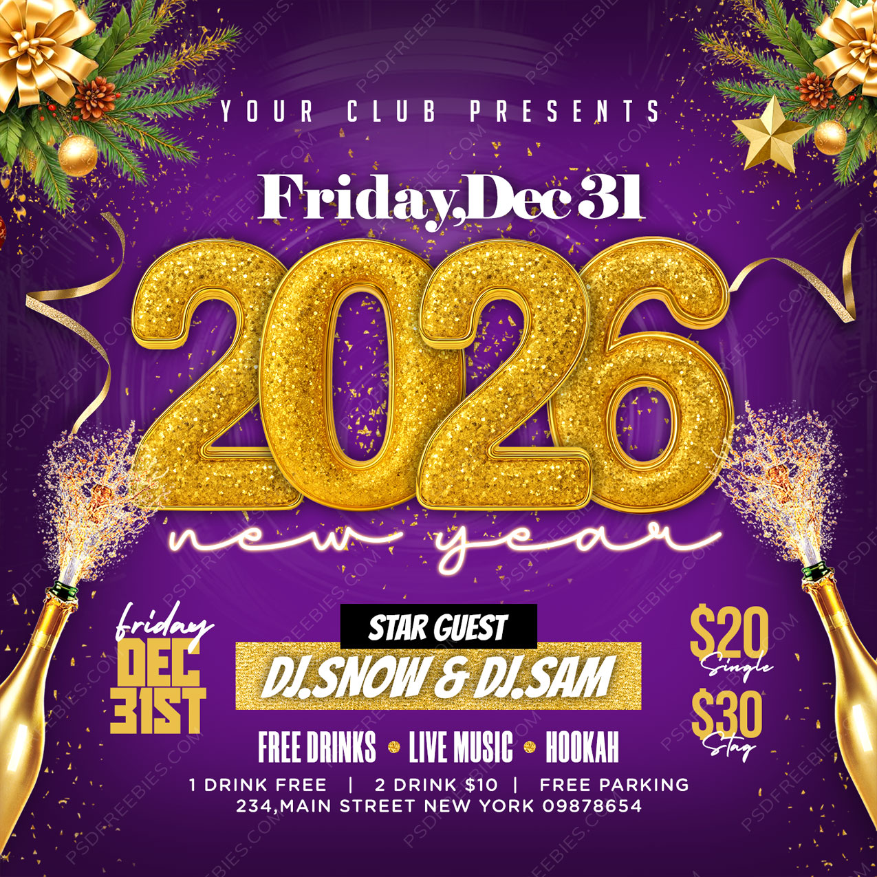 Editable 2026 New Year Party Social Media Flyer PSD