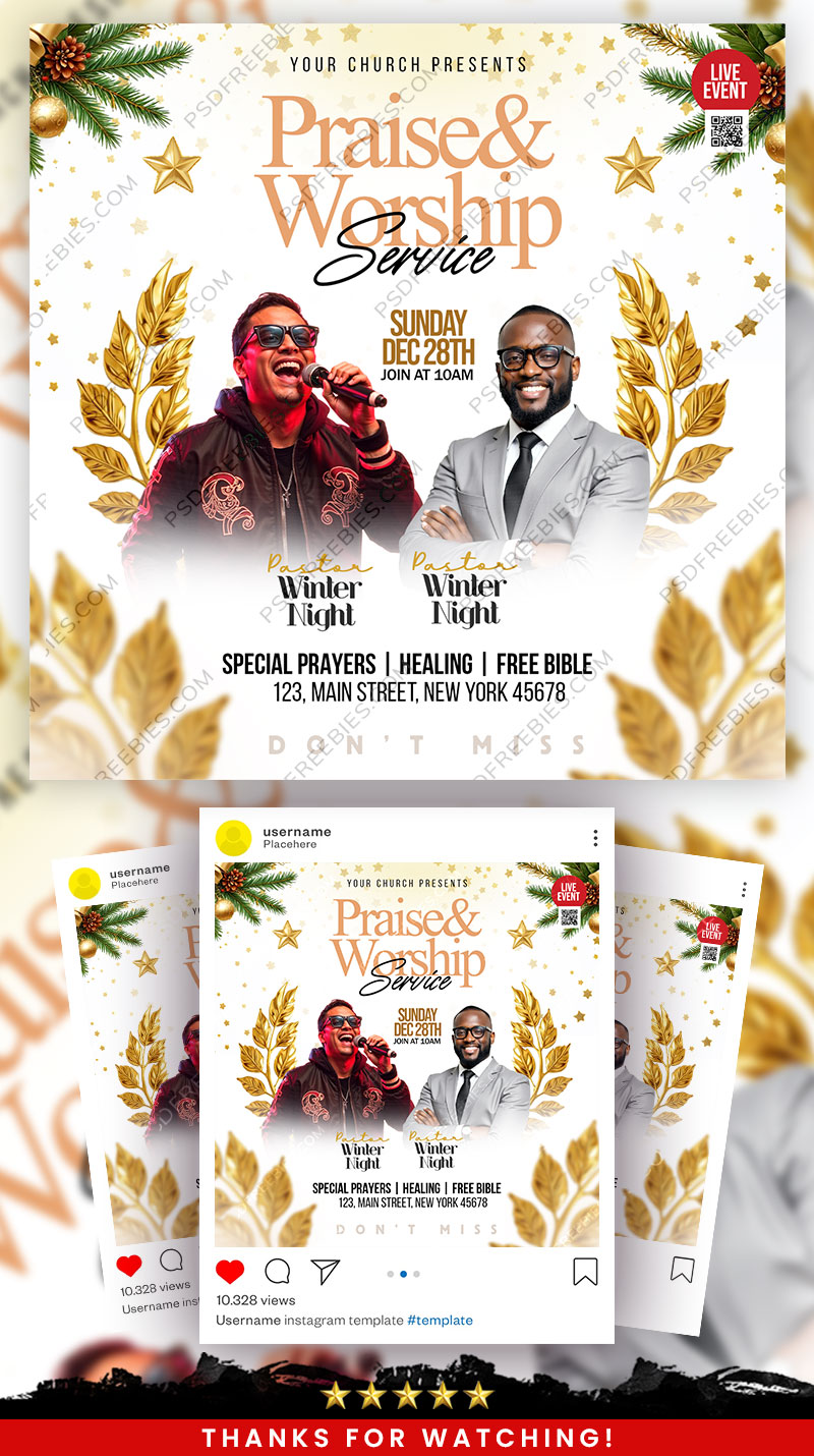 Editable Church Worship Social Media Flyer Design PSD