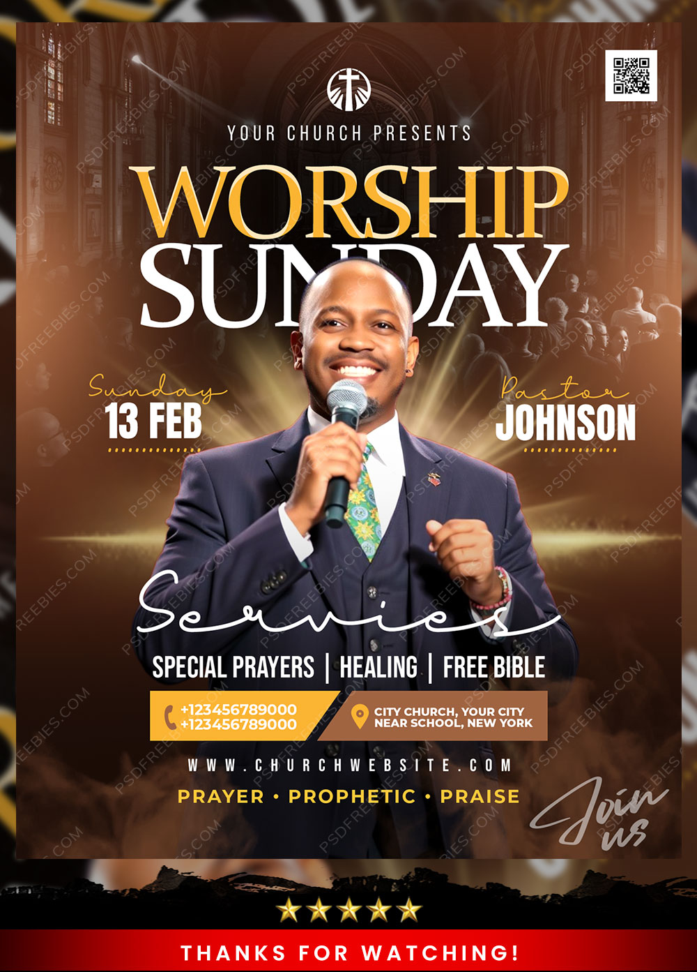 Editable Church Worship Sunday Flyer Design PSD