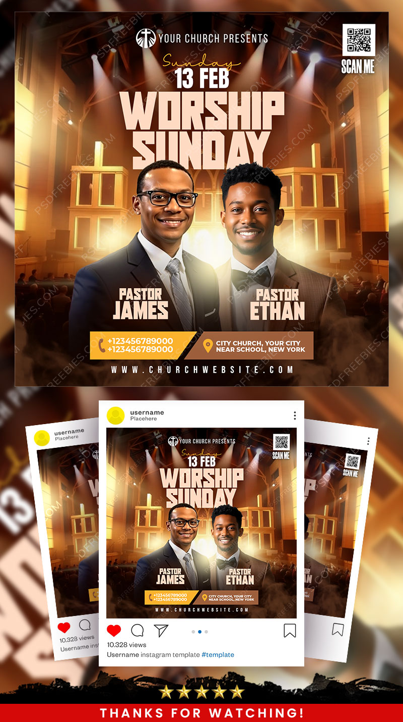 Editable Church Worship Sunday Social Media Flyer PSD
