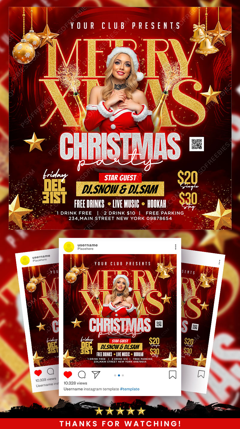 Editable Merry Christmas Party Social Media Flyer PSD