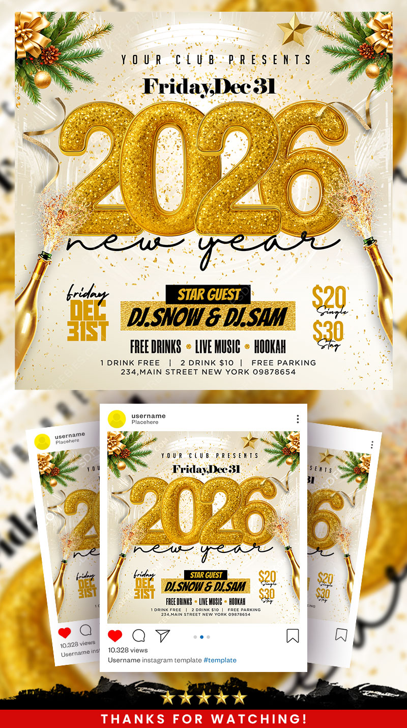 Editable New Year 2026 Party Social Media Flyer PSD