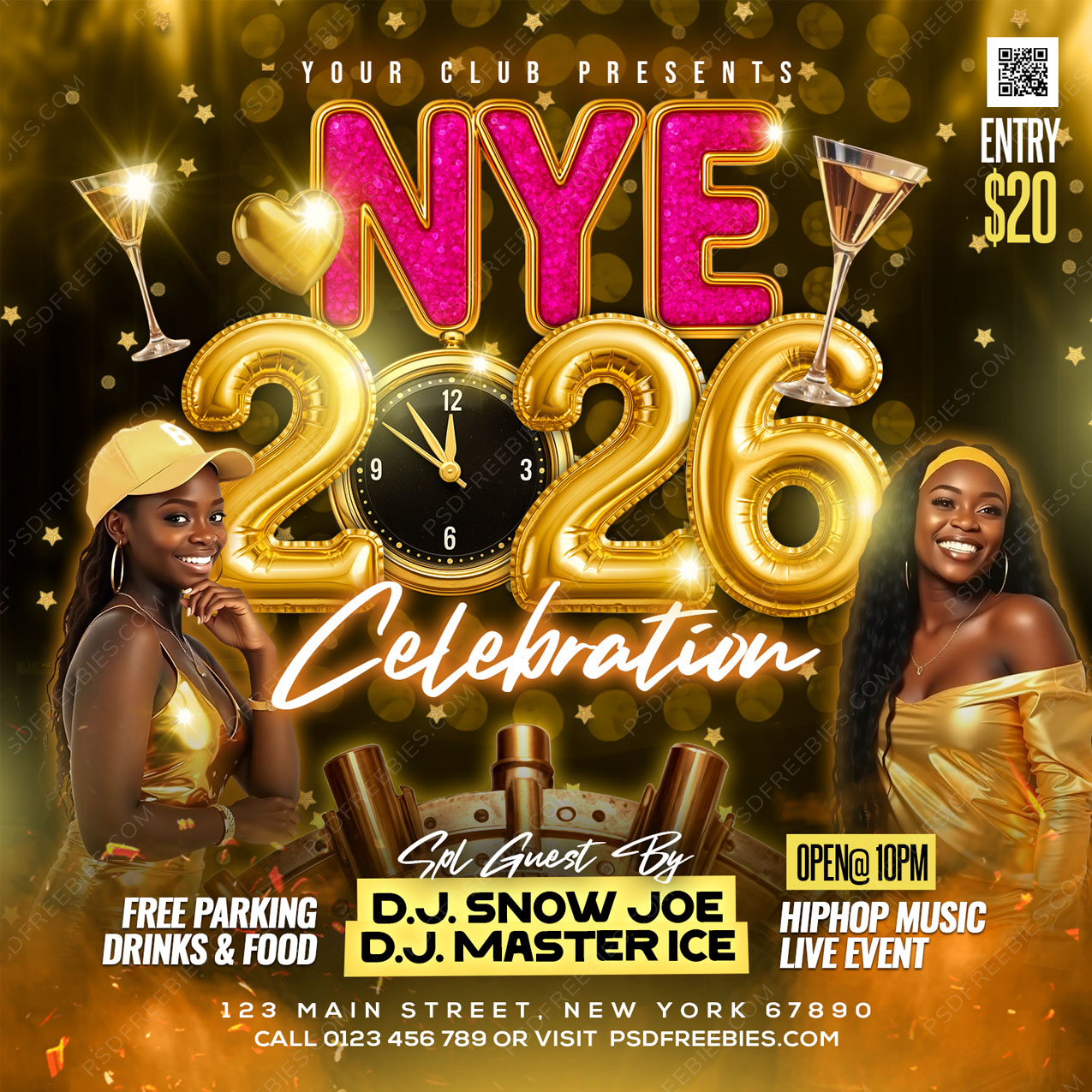 Editable New Year 2026 Party Social Media Flyer PSD Template