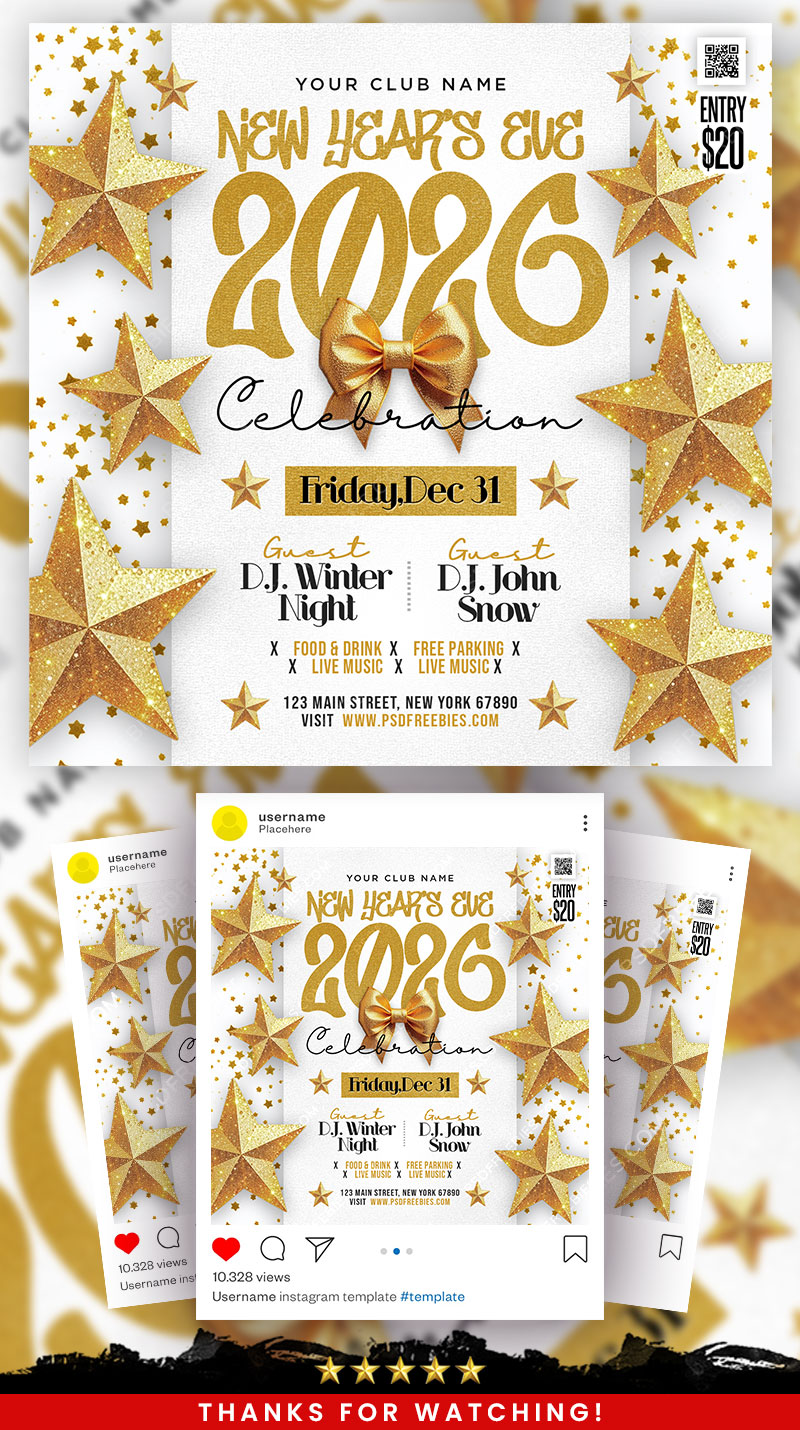 Editable New Years Eve 2026 Party Social Media Flyer PSD