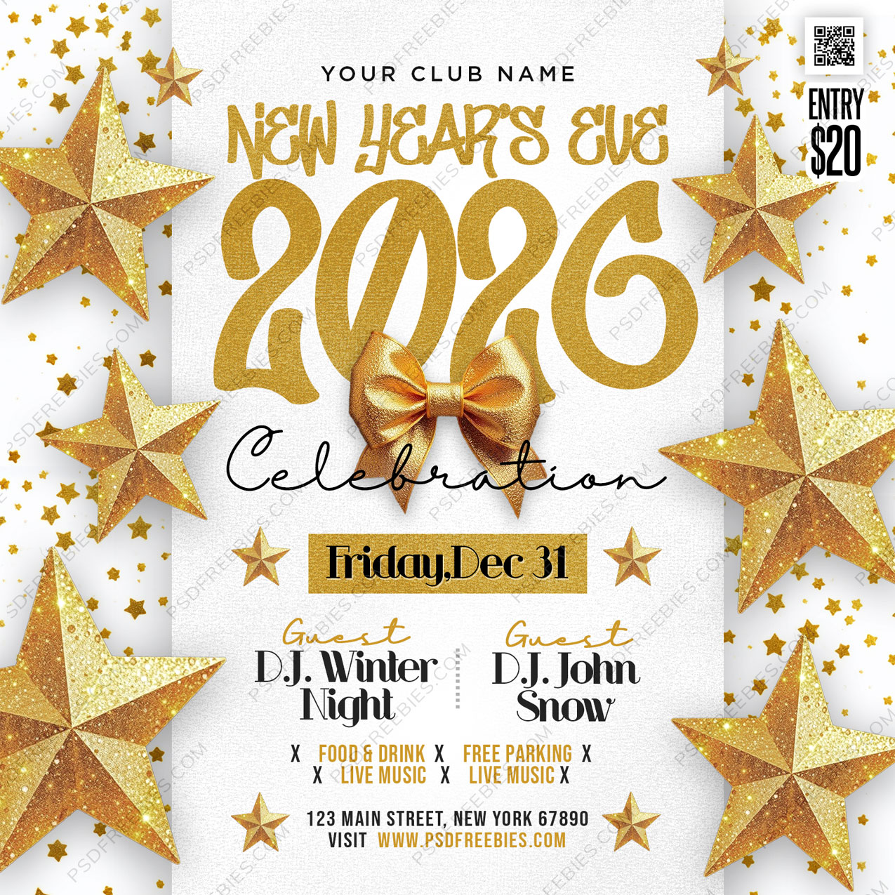 Editable New Years Eve 2026 Party Social Media Flyer PSD