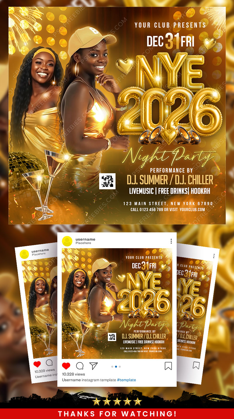 New Year 2026 Celebration Social Media Flyer PSD Template