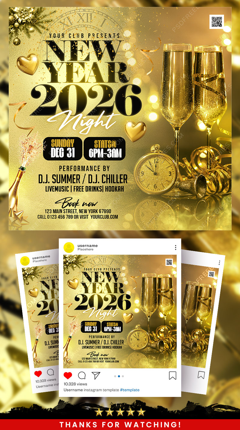 New Year 2026 Night Party Social Media Flyer PSD