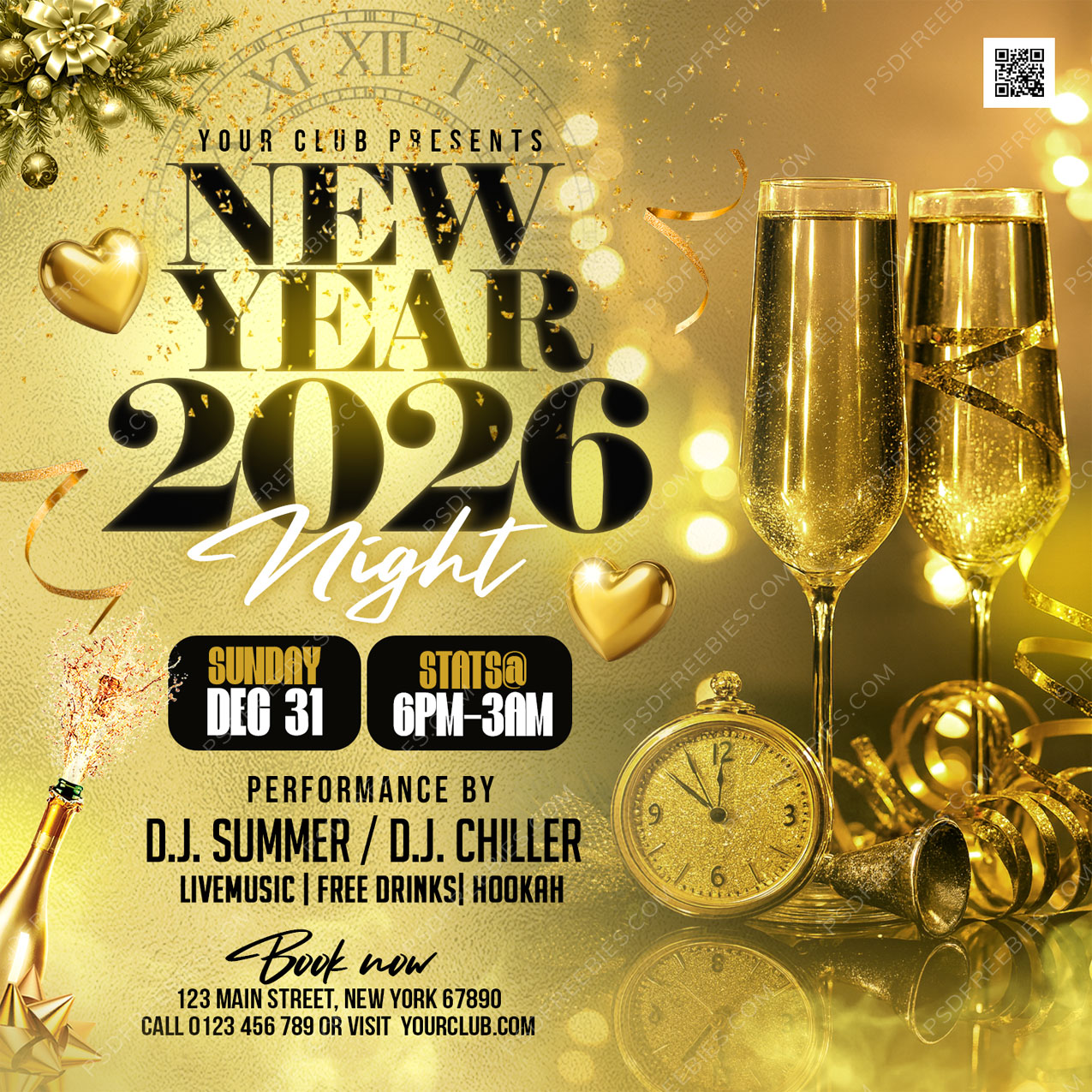 New Year 2026 Night Party Social Media Flyer PSD