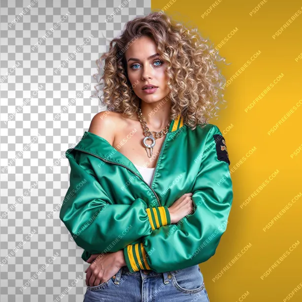 Cool Girl in Green Jacket PNG