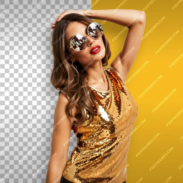 Glamorous Woman in Golden Dress PNG
