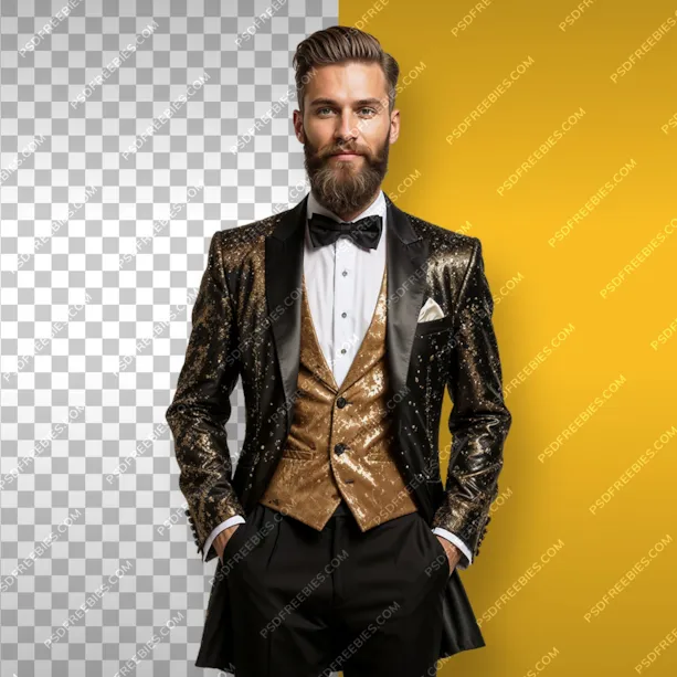 Handsome Bearded Man in Formal Suit PNG