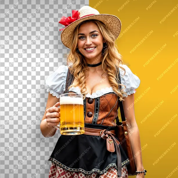 Smiling Woman Holding Beer Mug PNG