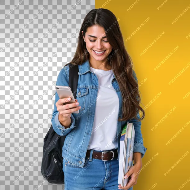 Student Holding Books and Phone PNG