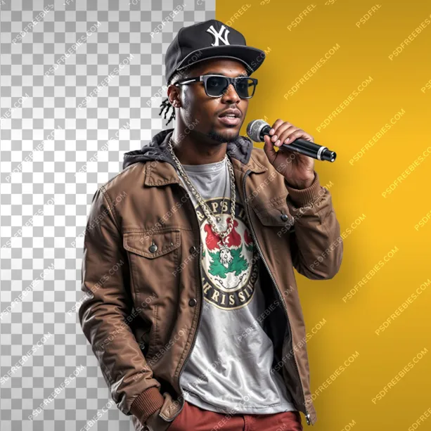 Stylish Rap Artist with Mic PNG