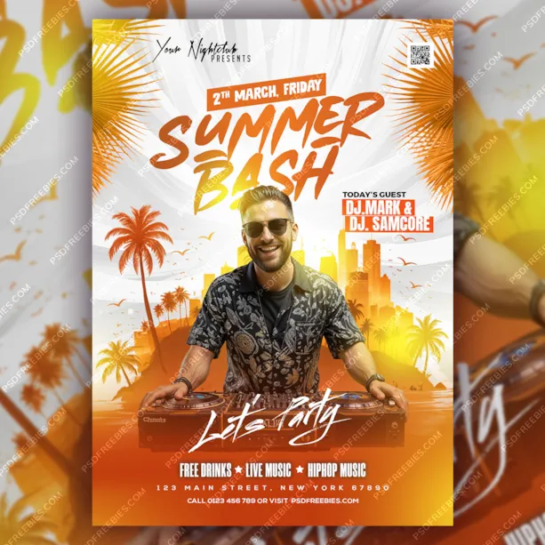 Summer Bash Party Flyer PSD Template