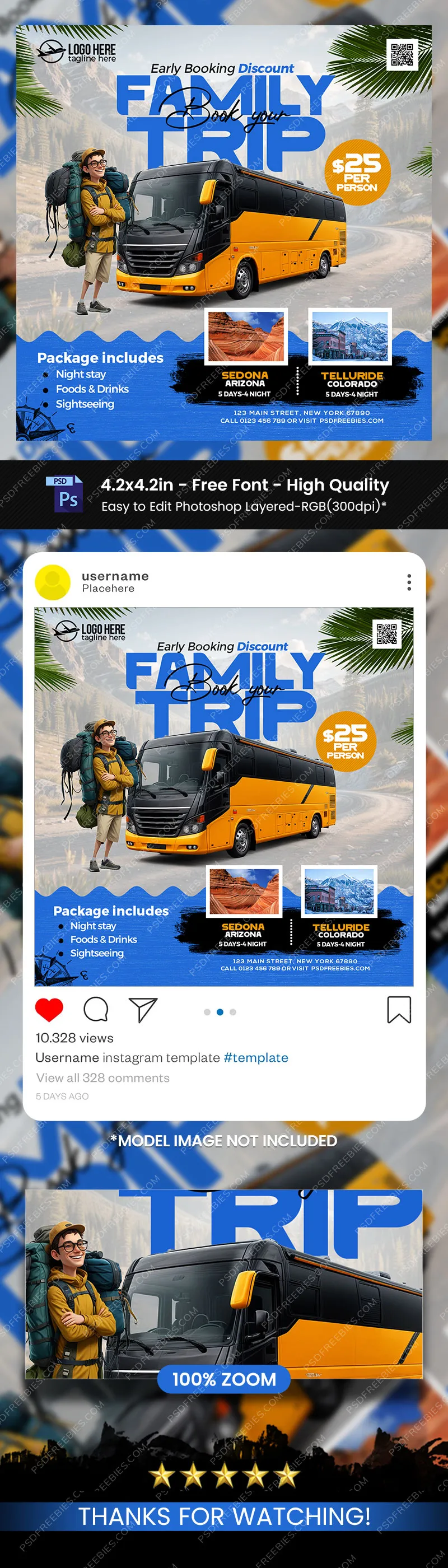 Travel Agency Promotional Social Media Post PSD