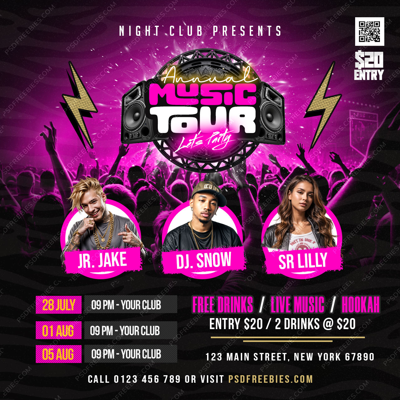 Music Tour Concert Social Media - Music Tour Concert Social Media Post PSD Template
