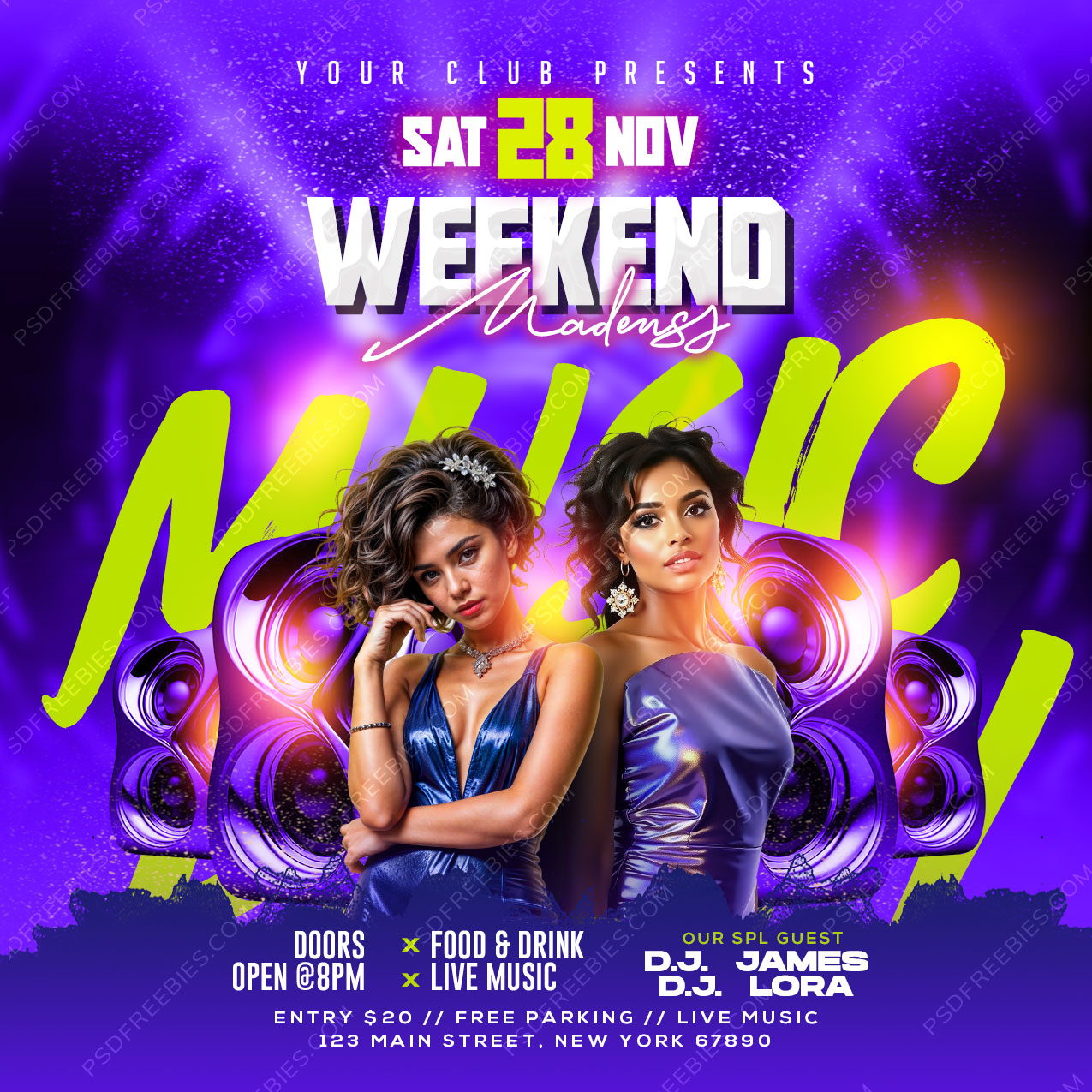 Weekend Madness Music Party Post - Weekend Madness Music Party Post PSD Template
