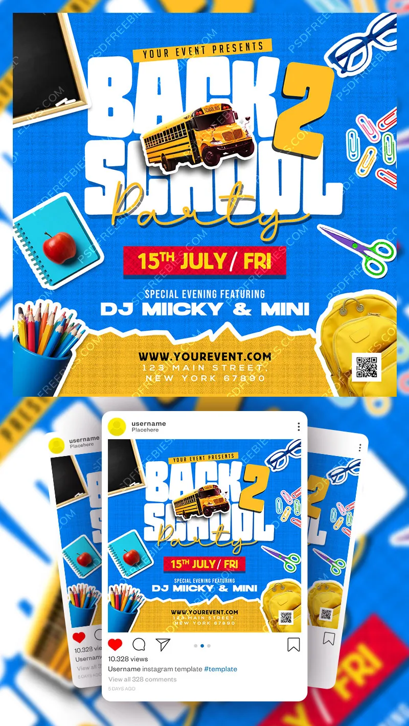 Back 2 School Social Media Post PSD Template